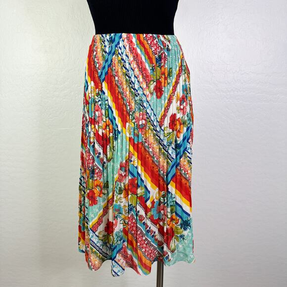 Pleated Elastic Waist A-Line Midi Skirt Boho Patchwork Eclectic Grannycore M NWT - Picture 11 of 11